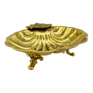 Vintage Italianate Gilt Metal Shell-Form Footed Soap Dish For Sale