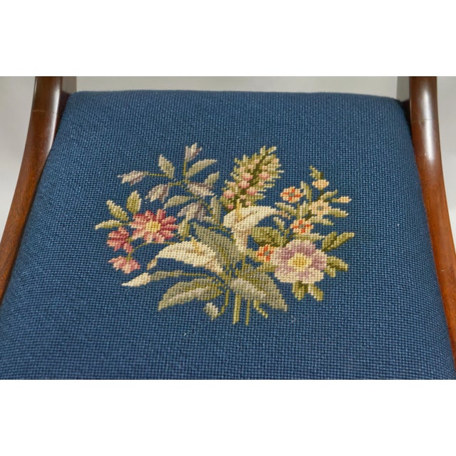Mahogany Finish Dining Chairs With Floral Needlepoint Seats Set of 4 For Sale - Image 4 of 12