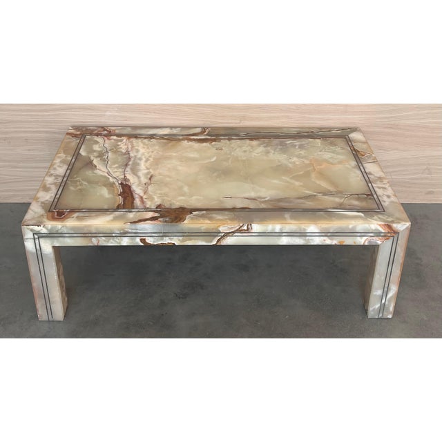 Early 20th Rectangular Green Onyx Coffee table with Metal Marquetry For Sale - Image 18 of 18