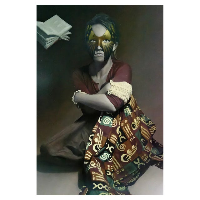 Young Woman with Books, 1970s, Painting on Panel For Sale