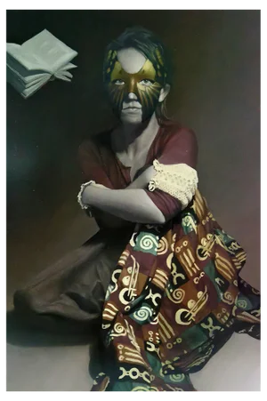 Young Woman with Books, 1970s, Painting on Panel