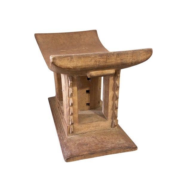African Vintage /Rare /Old Royalty Ashanti Carved Wood Stool 18" W by 11" H For Sale - Image 3 of 9
