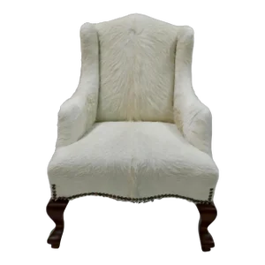 Children's Wingback Vanity Chair in White Cowhide