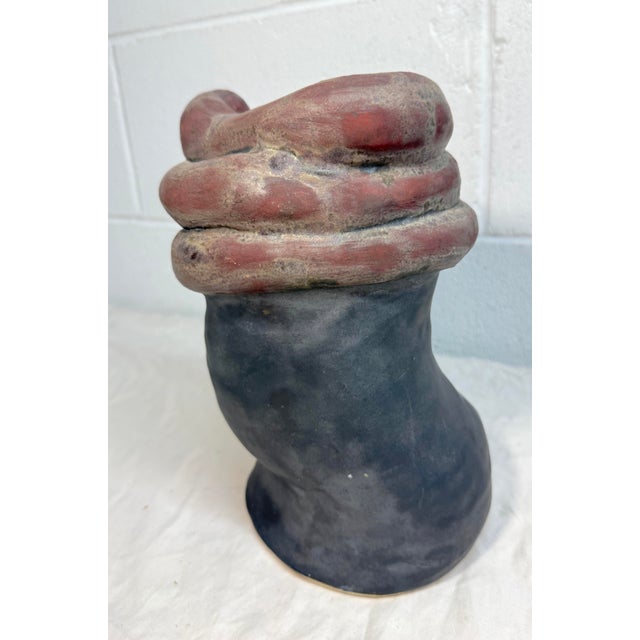Brutalist Vintage Handmade Studio Black Red Glaze Brutalist Art Pottery Vase Sculpture For Sale - Image 3 of 11
