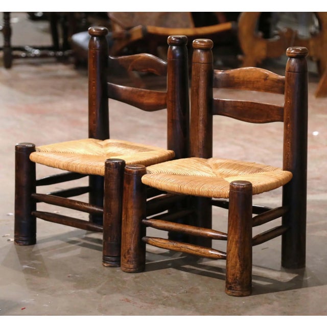 Early 20th Century Pair Early 20th Century French Walnut Rush Chairs Attributed to Dudouyt For Sale - Image 5 of 10