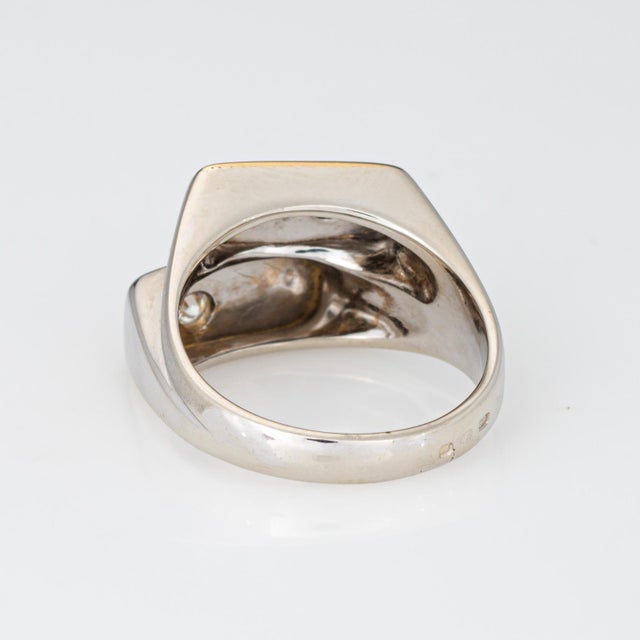 1980s 80s Portuguese Enamel Cube Ring 19k White Gold Double Band Sz 6 Fine Jewelry For Sale - Image 5 of 7