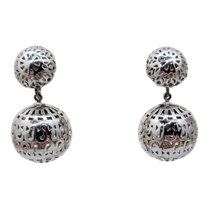 Vintage Signed Trifari Rhodium Plated Filigree Drop Clip Earrings-2 Pieces