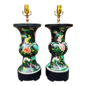 Pair of Vintage Chinese Cloisonné Vase Lamps