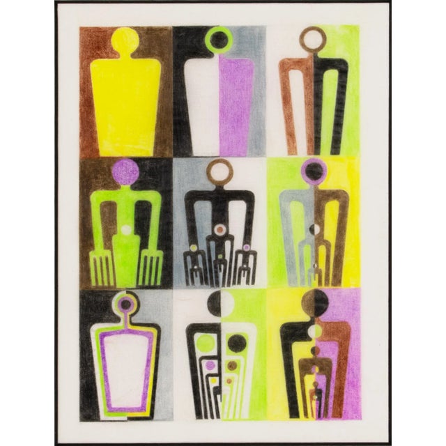 Yellow Geometric Color Variation Surrealist Drawings on Tracing Paper, France 1960s, circa 1960 For Sale - Image 8 of 9