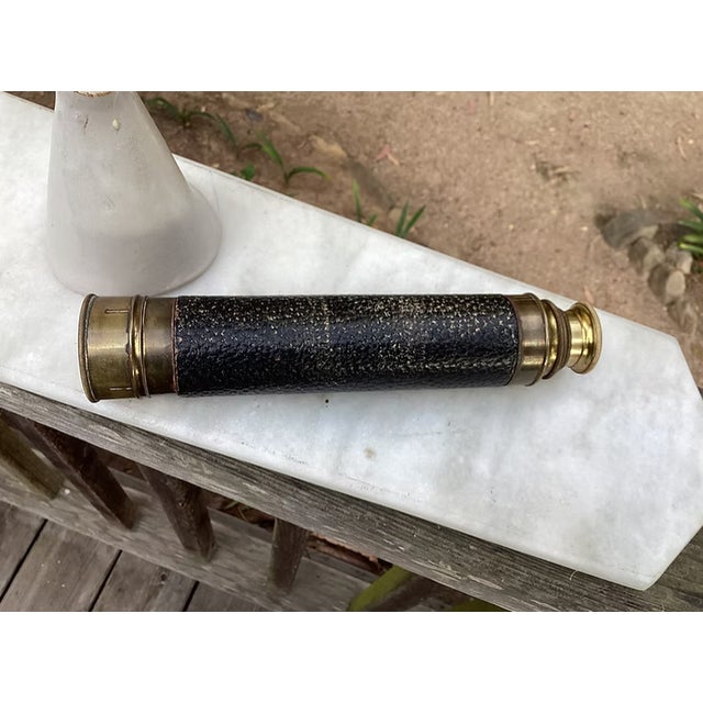 Rare Antique French Leather Wrapped Brass Nautical Maritime Telescope For Sale - Image 4 of 15