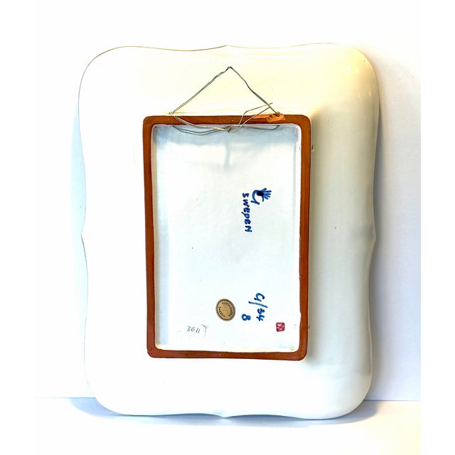 Stig Lindberg Signed Stig Lindberg Faience Ceramic Hand Painted Mirror for Gustavsberg - Sweden 1940-50. For Sale - Image 4 of 7