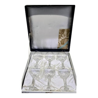 Vintage Hoya Crystal Japan Cut Crystal Wine Glasses – Set of 6 with Original Satin Case For Sale