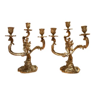 Pair of Late 19th Century French Bronze Three-Light Candelabra For Sale