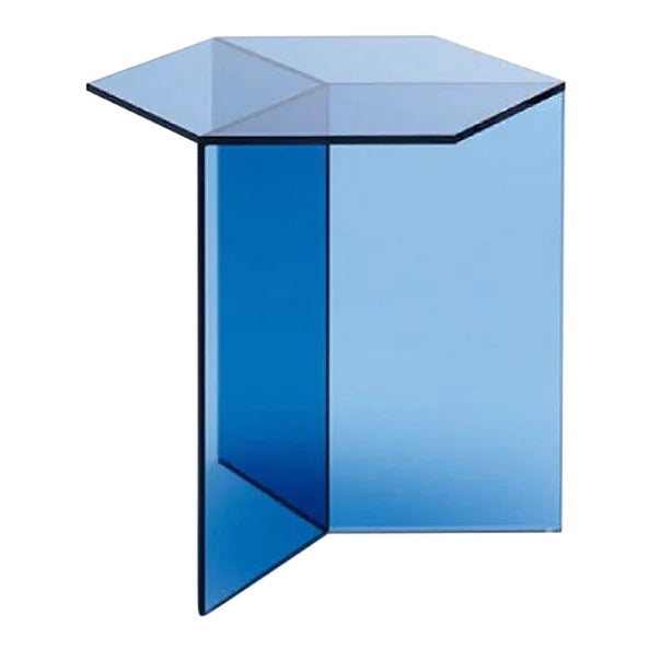 Blue Acrylic Hexagon Side Table For Sale