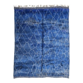 Blue Moroccan Beni MRirt Rug - 13.5 X 10.1 Ft For Sale