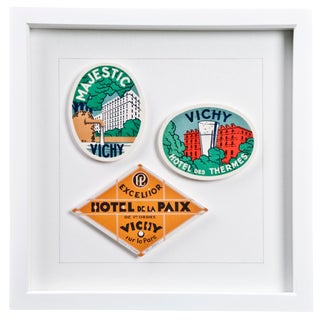 Framed French Vichy Hotel Luggage Labels For Sale