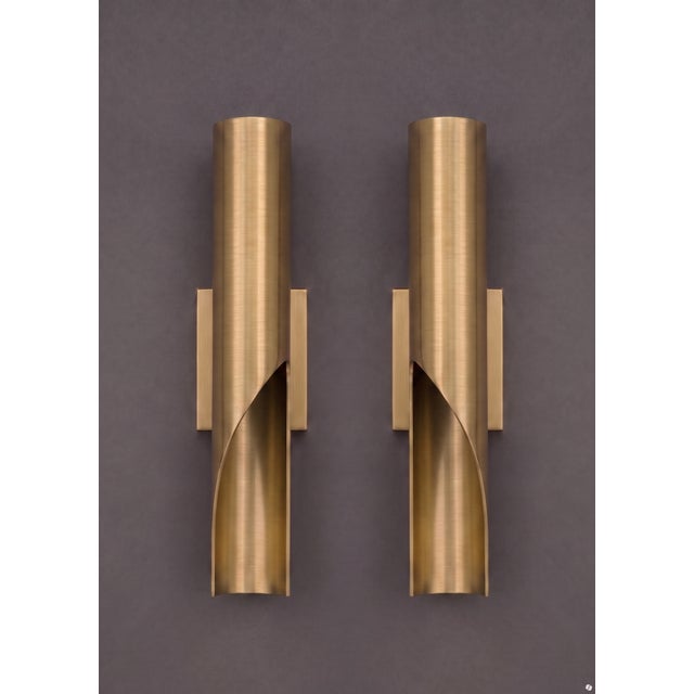 Mid-Century Modern Brass Cylinder Wall Sconces - Handcrafted Antique Look - a Pair For Sale - Image 4 of 6