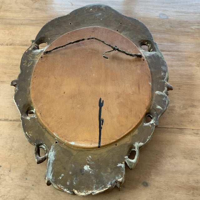Wood Mid 20th Century Carved Italian Rococo Style Oval Gilt Mirror For Sale - Image 7 of 9
