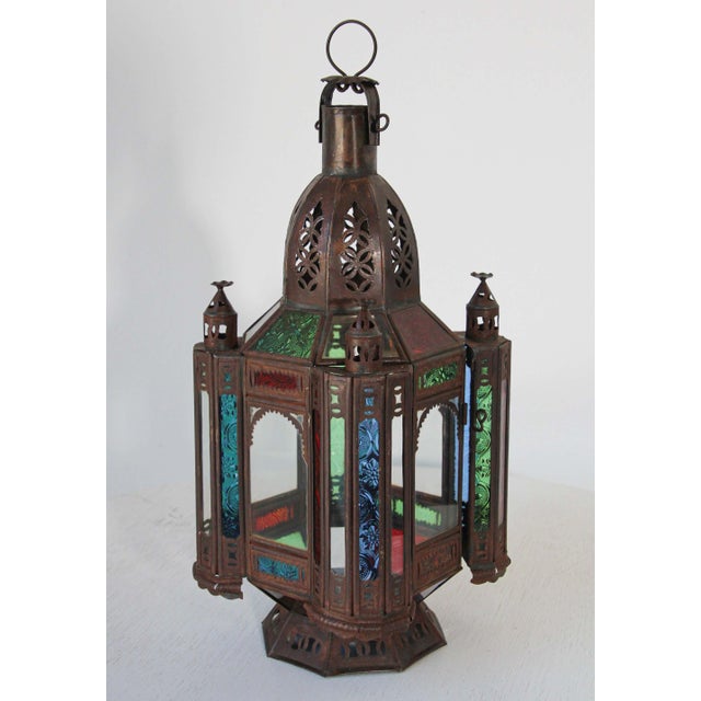 Handcrafted Moroccan Tole and Glass Lantern, Moorish Style, 1960 For Sale - Image 4 of 17