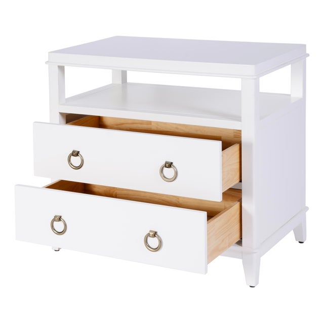 Mid-Century Modern Highbury 28 in. W Rectangular Wood 2 Drawer Nightstand with Open Shelf, Smooth White For Sale - Image 3 of 8