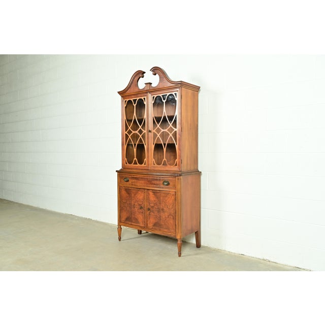 English Baker Furniture Style Georgian Burled Walnut Breakfront Bookcase Cabinet, Circa 1960s For Sale - Image 3 of 17