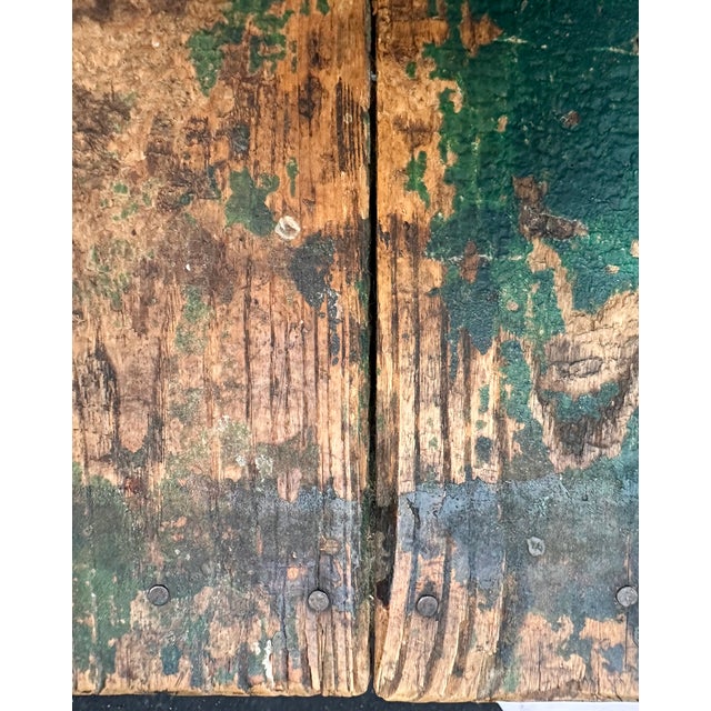 Early 20th Century Globe Vise & Truck Co. Industrial Original Patina Green Oak Factory Cart For Sale - Image 17 of 18