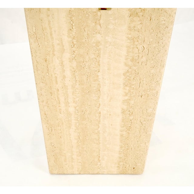 Pair Travertine Bases Cross Support Glass Top End Side Occational Tables Stands For Sale - Image 4 of 15