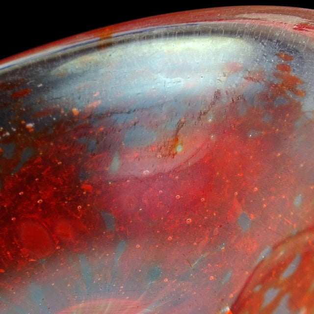 Persimmon Murano Dino Martens 1950s Orange Spots Iridescent Surface Italian Art Glass Decorative Bowl, as Is For Sale - Image 8 of 11