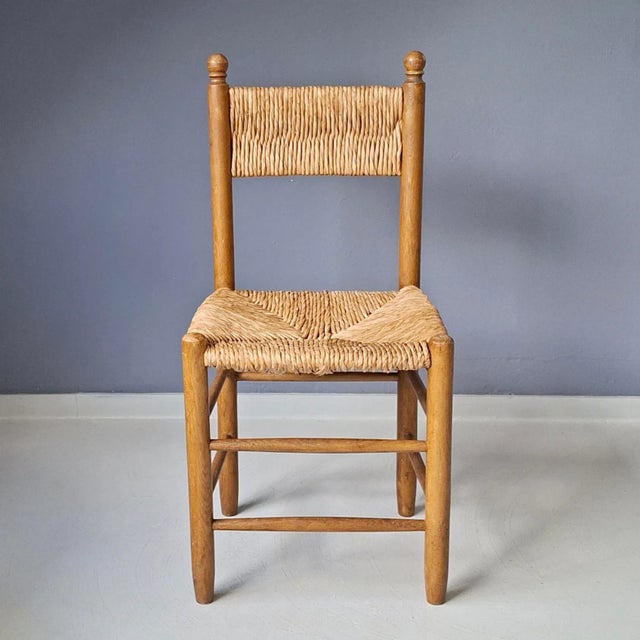 Brown Wooden Chair with Rush Seat and Backrest, 1960s For Sale - Image 8 of 8