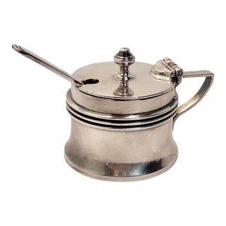 1990s Walker and Hall Savoy Lidded Salt Cellar of Hotel Silver With Cobalt Glass Liner and Spoon - For Sale