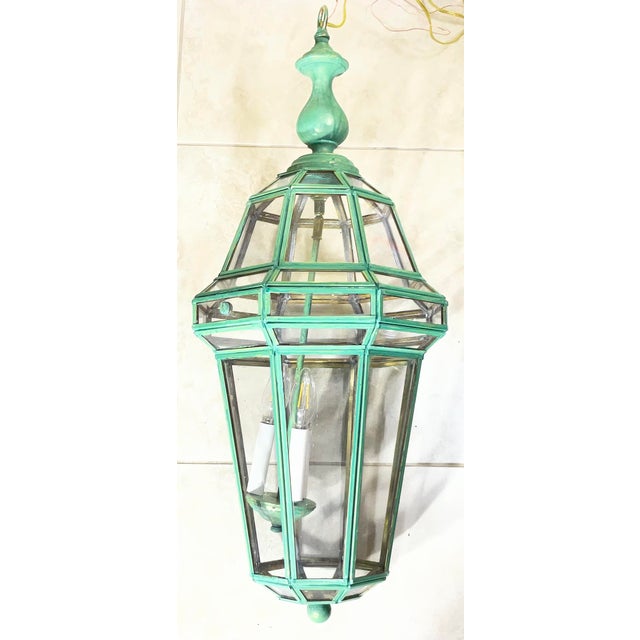 Vintage Solid Brass French Style – Verdigris – Hexagonal Chandelier -31”h X 12”w For Sale - Image 16 of 17