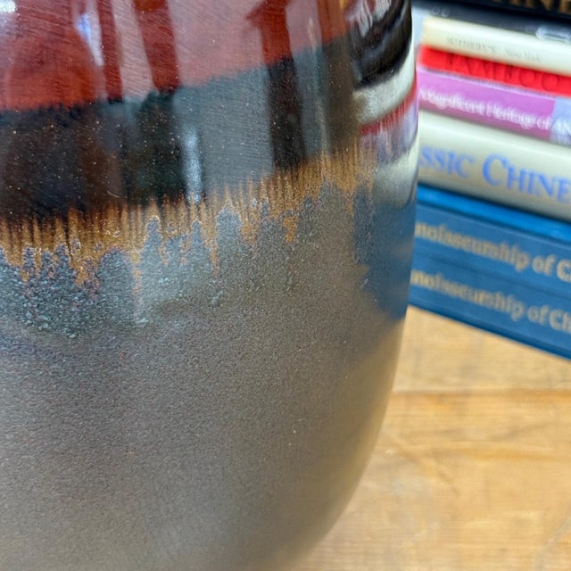 Round Steel Grey & Red Ceramic Vase with Black Center For Sale In New York - Image 6 of 9