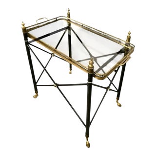 Late 20th Century Side Table Glass Tray Top and Brass Accent Vintage Hollywood Regency Decor For Sale