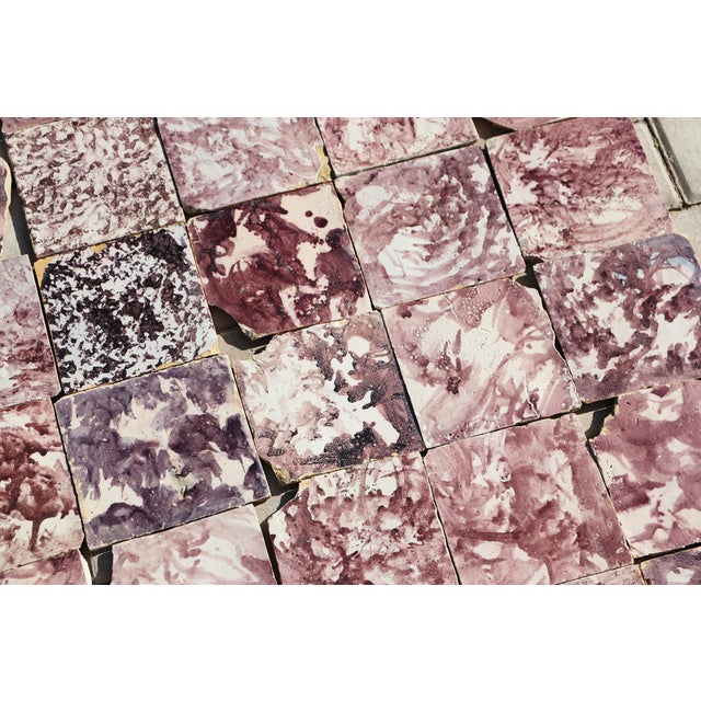 Ceramic 18th Century Baroque Aubergine Spongeware Set of Ninety Tiles, Portuguese For Sale - Image 7 of 18