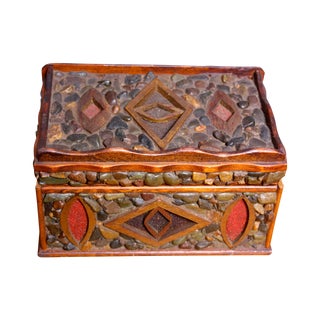 Mid-Century Folk Art Pebble-Encrusted Box For Sale