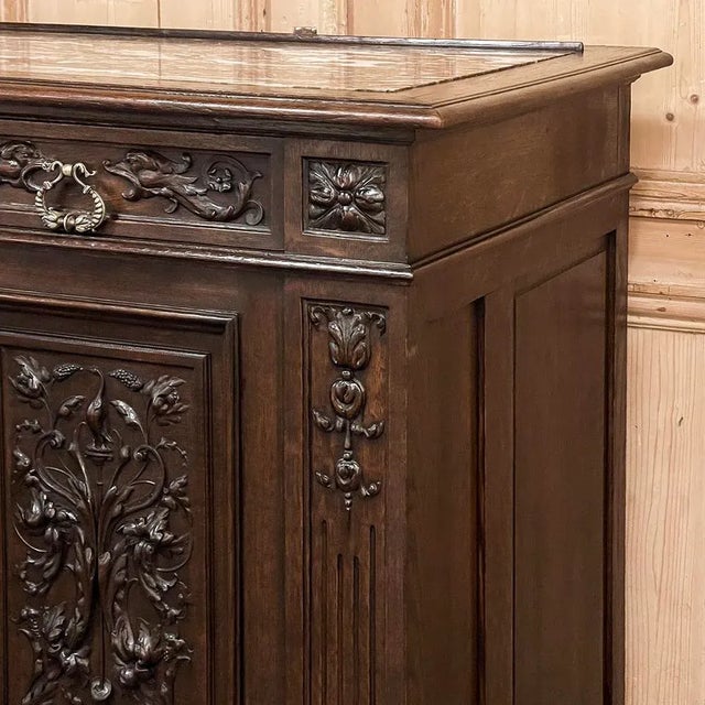 19th Century French Henri II Renaissance Revival Walnut Marble Top Buffet For Sale - Image 13 of 15