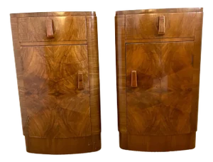 Art Deco Walnut Bedside Tables, Set of 2