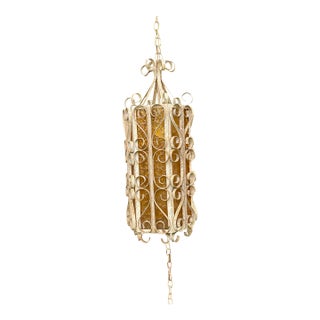 Vintage Hollywood Regency Amber Glass Plug-in Swag Lantern For Sale
