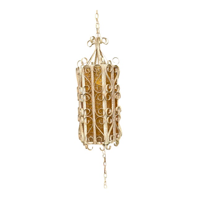 Vintage Hollywood Regency Amber Glass Plug-in Swag Lantern For Sale