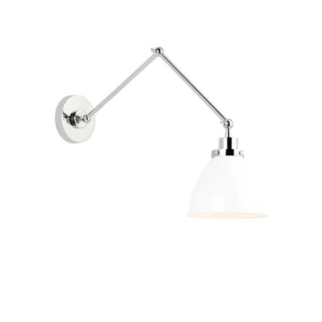 Chapman & Myers by Visual Comfort Studio Wellfleet Double Arm Dome Task Sconce, Matte White & Polished Nickel For Sale - Image 4 of 5