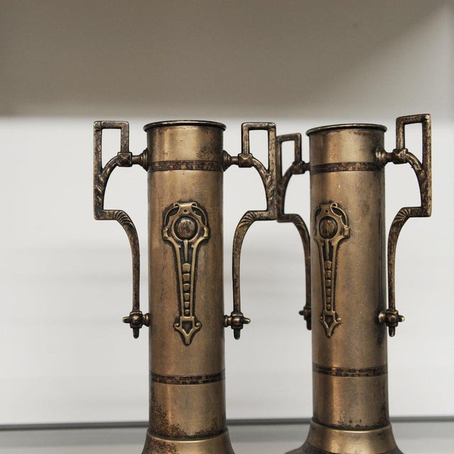 Metal Art Nouveau Vases attributed to Beldray England, 1900s, Set of 2 For Sale - Image 7 of 9