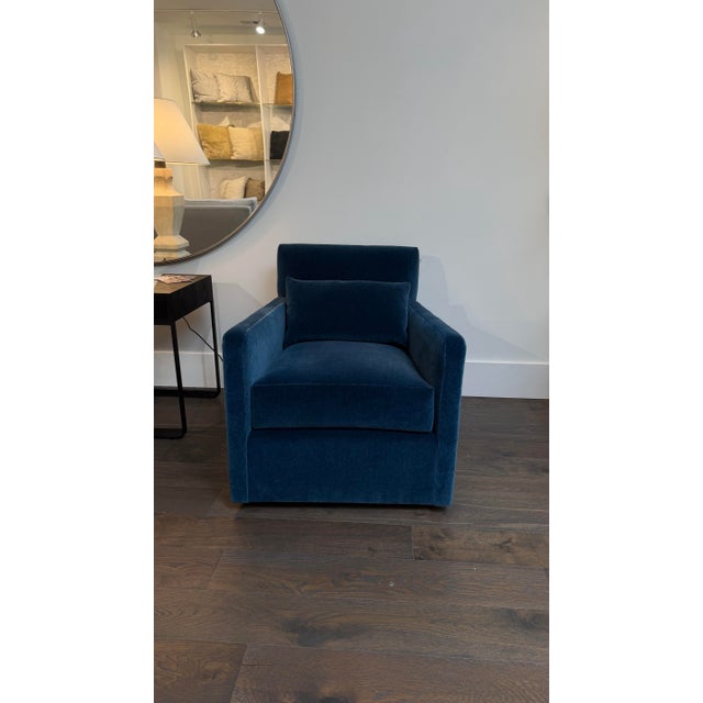 Contemporary Lancaster Remi Floating Swivel Chairs in Sapphire Mohair For Sale - Image 3 of 6