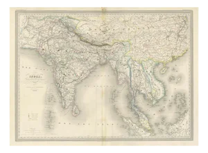 Antique Map of India and Southeast Asia Chevalier Engraving, 1853