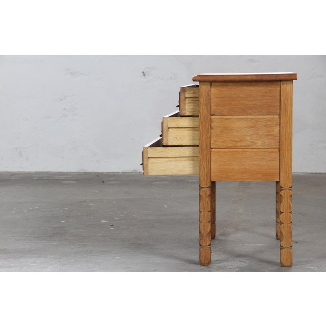 Mid-Century Modern Vintage Danish Oak 3-Drawer Side Table in the style of Henning Kjærnulf, 1960s For Sale - Image 3 of 17
