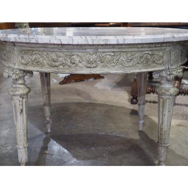 Antique French Louis XVI Style Painted Center Table With Marble Top, Late 1800s For Sale - Image 10 of 18