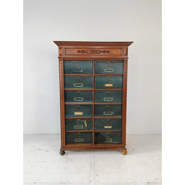 Blue Filing Cabinet in Oak For Sale - Image 9 of 9