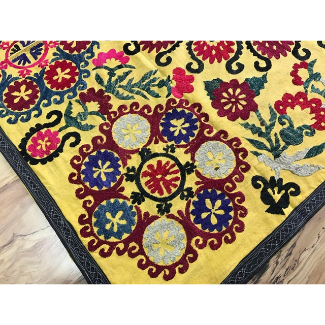 Vintage Yellow Bird Pattern Suzani For Sale - Image 4 of 6