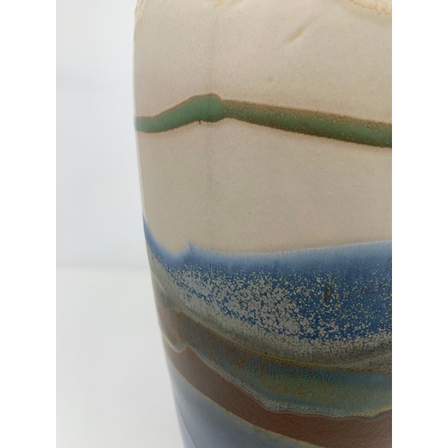 Cornflower Blue Mid Century Modern Multi-Color Striped Vase For Sale - Image 8 of 11