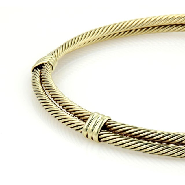 Contemporary David Yurman Classic Double Cable Wire 14k Yellow Gold Choker Necklace For Sale - Image 3 of 5