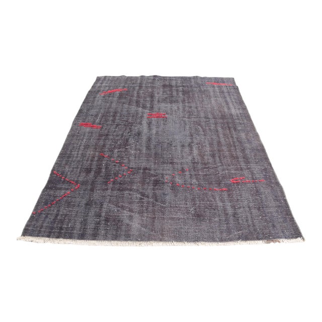 Bohemian Grey and Red Vintage Rug For Sale